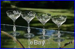 Vintage Etched Crystal Tall Cocktail Glasses Set of 4, Rock Sharpe, Interlaken