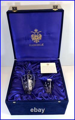Vintage Faberge Printemps Crystal Night Carafe Set with Floral Pattern New