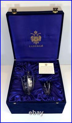 Vintage Faberge Printemps Crystal Night Carafe Set with Floral Pattern New