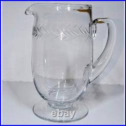 Vintage Fostoria Holly Pattern Etched Crystal Pitcher and 5 Tea Glass Set Footed
