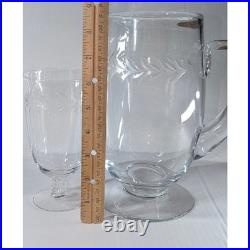 Vintage Fostoria Holly Pattern Etched Crystal Pitcher and 5 Tea Glass Set Footed