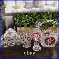 Vintage German Hofbauer Byrdes Glassware Crystal Ruby Red Set of 7