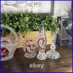 Vintage German Hofbauer Byrdes Glassware Crystal Ruby Red Set of 7