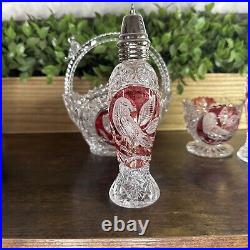 Vintage German Hofbauer Byrdes Glassware Crystal Ruby Red Set of 7