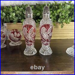 Vintage German Hofbauer Byrdes Glassware Crystal Ruby Red Set of 7