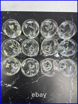 Vintage Givenchy Crystal Wine Glasses Set of 12 Etched Flowers and Butterflies