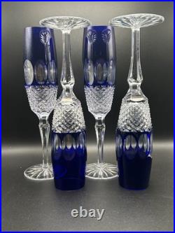 Vintage Godinger Edinburgh Cobalt Blue Crystal Champagne Flutes Set Of 4