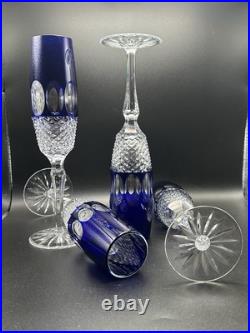 Vintage Godinger Edinburgh Cobalt Blue Crystal Champagne Flutes Set Of 4