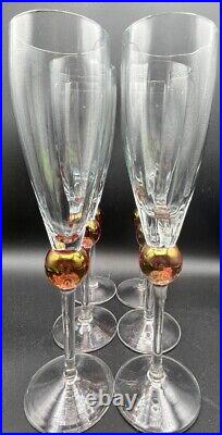 Vintage Gold Ball Stem Union Street Glass Style Crystal Champagne Glass Set of 6