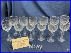 Vintage Gold Rimmed Crystal Wine & Water Glass Set Diamond Cut 12 pc Italy