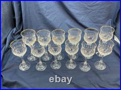 Vintage Gold Rimmed Crystal Wine & Water Glass Set Diamond Cut 12 pc Italy