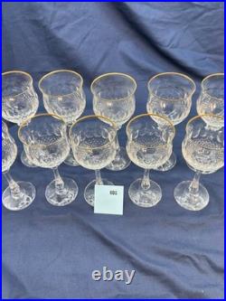 Vintage Gold Rimmed Crystal Wine & Water Glass Set Diamond Cut 12 pc Italy