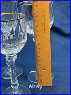 Vintage Gold Rimmed Crystal Wine & Water Glass Set Diamond Cut 12 pc Italy