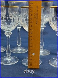 Vintage Gold Rimmed Crystal Wine & Water Glass Set Diamond Cut 12 pc Italy