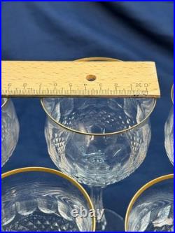 Vintage Gold Rimmed Crystal Wine & Water Glass Set Diamond Cut 12 pc Italy