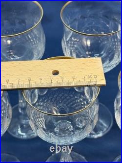 Vintage Gold Rimmed Crystal Wine & Water Glass Set Diamond Cut 12 pc Italy