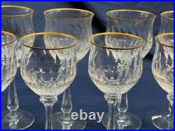 Vintage Gold Rimmed Crystal Wine & Water Glass Set Diamond Cut 12 pc Italy
