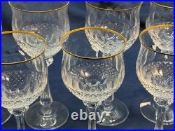 Vintage Gold Rimmed Crystal Wine & Water Glass Set Diamond Cut 12 pc Italy