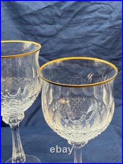 Vintage Gold Rimmed Crystal Wine & Water Glass Set Diamond Cut 12 pc Italy