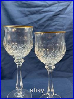 Vintage Gold Rimmed Crystal Wine & Water Glass Set Diamond Cut 12 pc Italy
