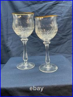 Vintage Gold Rimmed Crystal Wine & Water Glass Set Diamond Cut 12 pc Italy