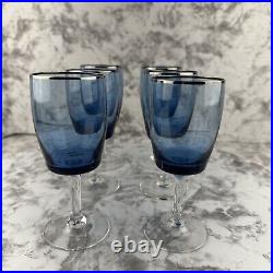 Vintage Gorham Crystal Blue Summer Sky Platinum Trim Wine Glass Set of 6