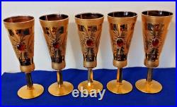 Vintage Handblown and 24k Gilt Champagne Flutes- Set of (5)