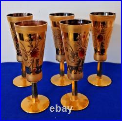 Vintage Handblown and 24k Gilt Champagne Flutes- Set of (5)