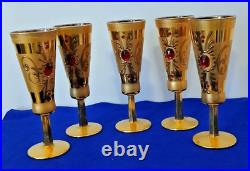 Vintage Handblown and 24k Gilt Champagne Flutes- Set of (5)