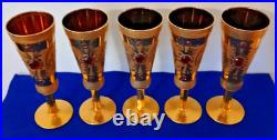 Vintage Handblown and 24k Gilt Champagne Flutes- Set of (5)