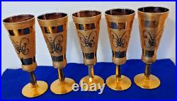 Vintage Handblown and 24k Gilt Champagne Flutes- Set of (5)