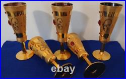 Vintage Handblown and 24k Gilt Champagne Flutes- Set of (5)