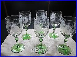 Vintage Heisey Moongleam Set of 6 Diana the Hunt Crystal Wine Goblets Glasses