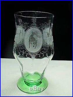Vintage Heisey Set of 7 Moongleam Green Diana the Hunt Crystal Tumblers Glasses