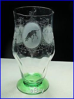 Vintage Heisey Set of 7 Moongleam Green Diana the Hunt Crystal Tumblers Glasses