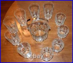 Vintage Ice Bucket, 6 Tall Glasses, 4 Rocks High Ball Rare Marked Italy Set