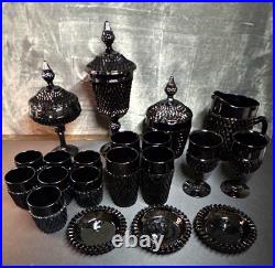 Vintage Indiana Glass Tiara Black Diamond Point 20-Piece Set With Lids No Damage