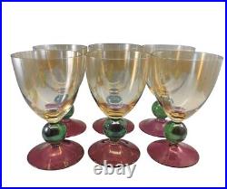 Vintage Krosno Poland Hand Blown Tri-colored Wine Glasses Set of 6