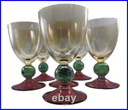 Vintage Krosno Poland Hand Blown Tri-colored Wine Glasses Set of 6