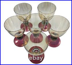 Vintage Krosno Poland Hand Blown Tri-colored Wine Glasses Set of 6