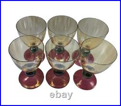 Vintage Krosno Poland Hand Blown Tri-colored Wine Glasses Set of 6