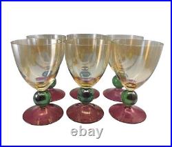 Vintage Krosno Poland Hand Blown Tri-colored Wine Glasses Set of 6