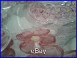 Vintage Lancaster Glass Colony Crystal Pink Dogwood Punch bowl set 12 cups