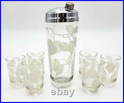 Vintage Lead Crystal Martini Shaker & Matching Glassware Set Apples & Leaves