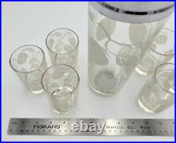 Vintage Lead Crystal Martini Shaker & Matching Glassware Set Apples & Leaves