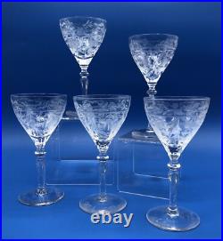 Vintage Libbey Rock Sharpe Cut Crystal Claret Glass Set Of 5 /b Vintage Libbey Rock Sharpe Cut Crystal Claret Glass Set Of 5 /b