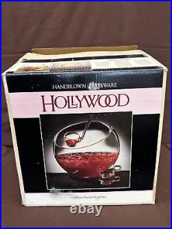 Vintage MCM Hollywood 14 pc crystal punch bowl set Hand blown glassware NOS