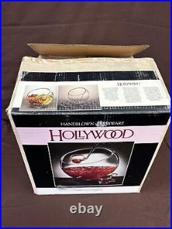 Vintage MCM Hollywood 14 pc crystal punch bowl set Hand blown glassware NOS