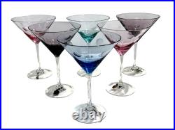 Vintage MCM Waterford Marquis Colors Polka Dot Martini Glasses Set of 6 & Charms