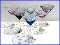 Vintage MCM Waterford Marquis Colors Polka Dot Martini Glasses Set of 6 & Charms